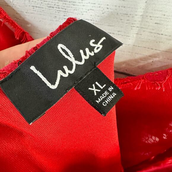 Lulus Womens size XL Royal Treatment Red Lace Midi Skater Dress - Picture 9 of 11